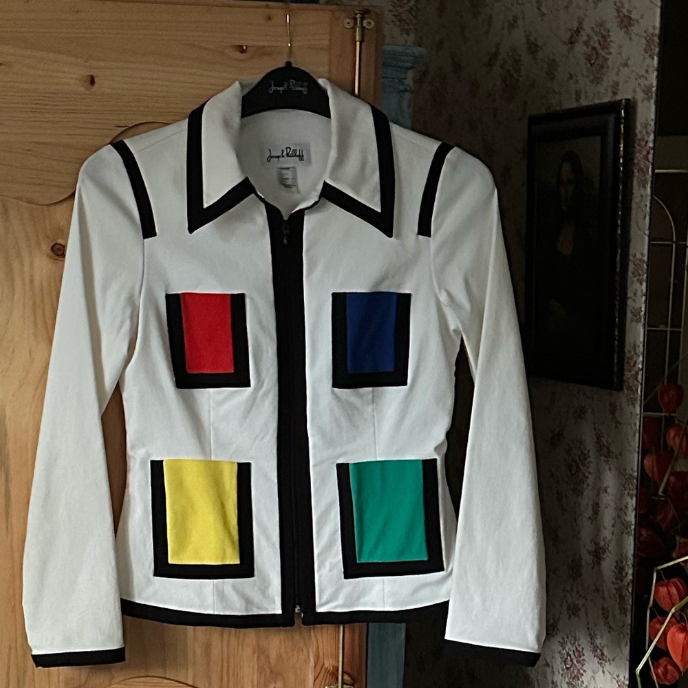 Joseph Ribkoff Geometric Jacket with Black Accents, size 8, $60